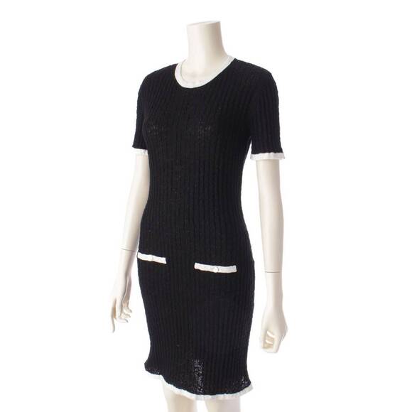 CHANEL Dress CC 22C Black Cotton Short Midi Dress Vintage - Picture 2 of 10